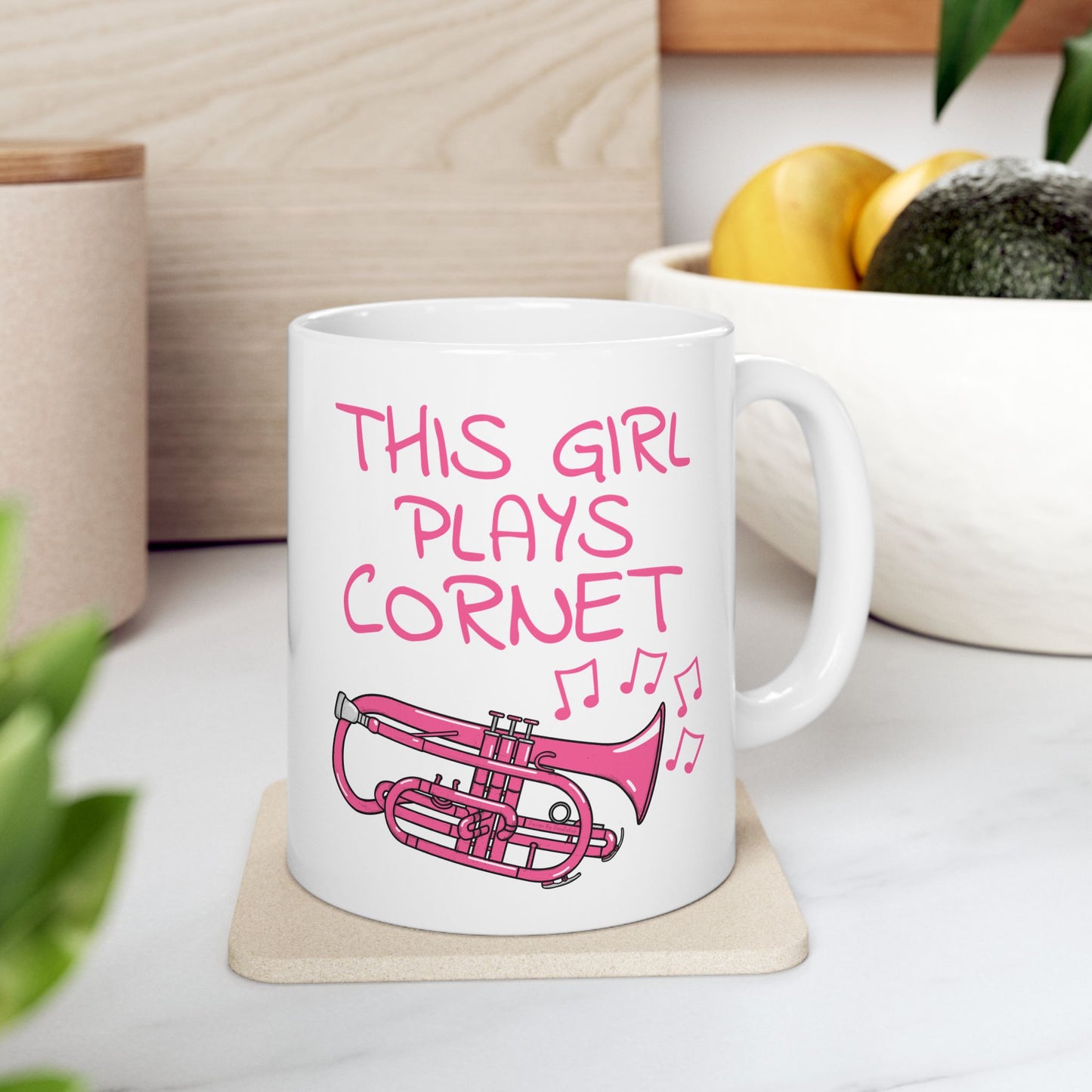 Girl's Cornet Mug - This Girl Plays Cornet - Female Cornetist - Brass Musician Gift For Her (USA)