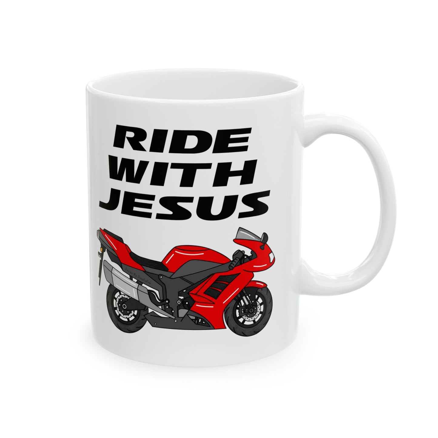 Christian Biker Mug - Ride With Jesus - Church Motorbike Mug - Gift For Motorcycle Enthusiast (USA)
