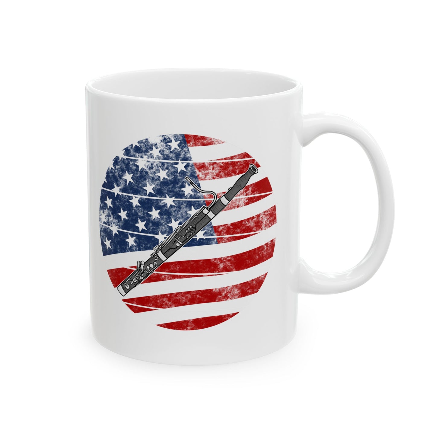 USA Flag Bassoon Mug - Patriotic Bassoonist Mug - 4th July Musician Gift
