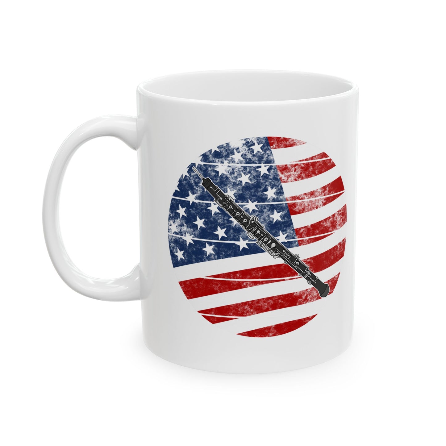 USA Flag Oboe Mug - Patriotic Oboist Mug - 4th July Musician Gift