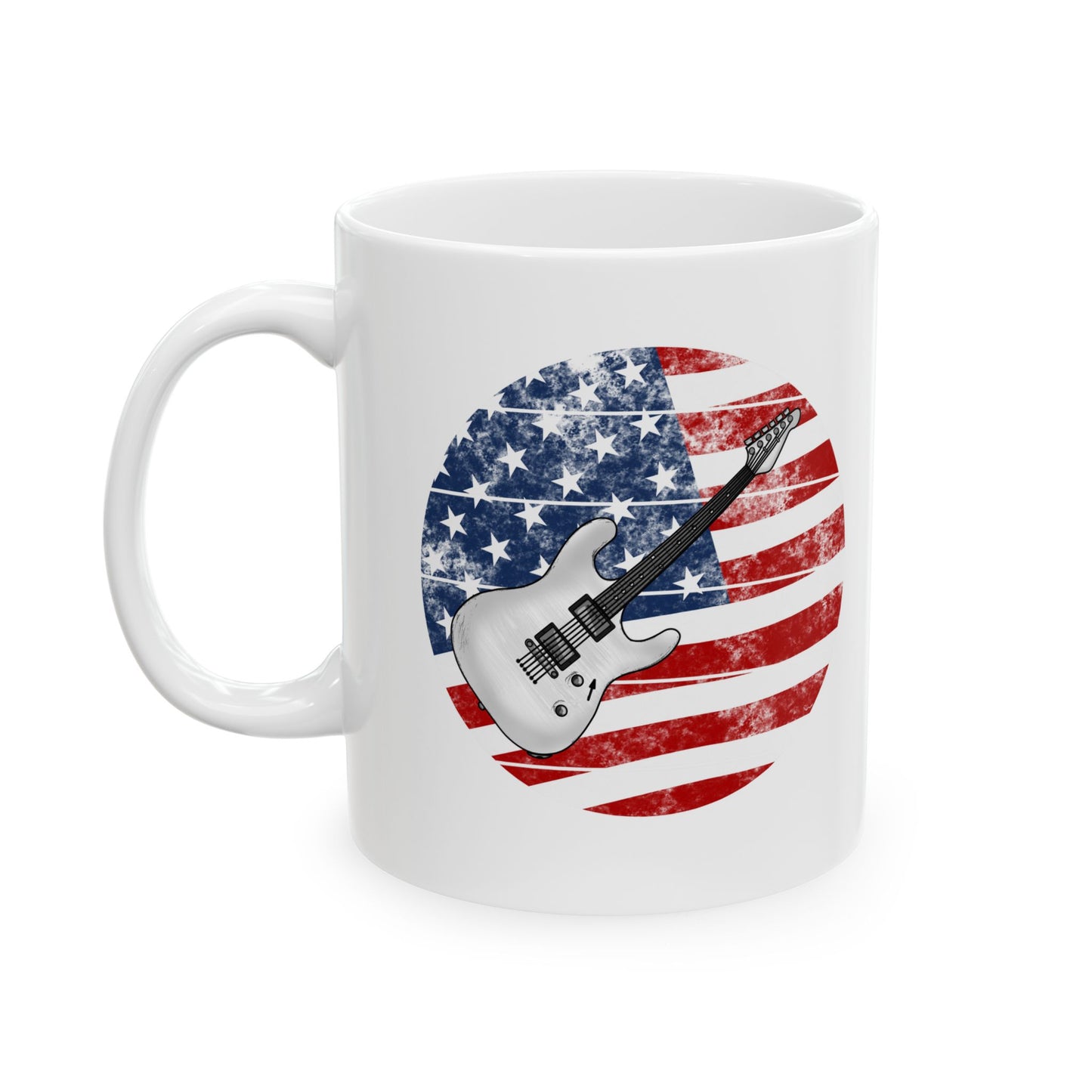 USA Flag Electric Guitar Mug - Patriotic Guitarist Mug - 4th July Musician Gift