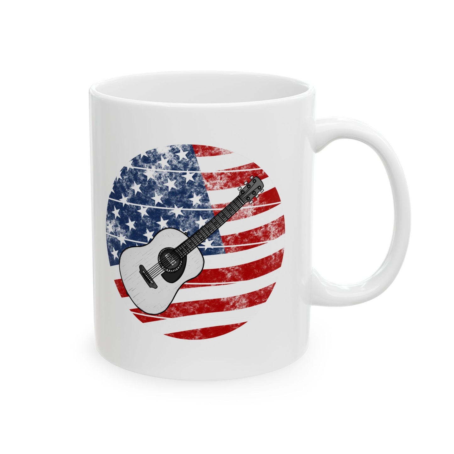 USA Flag Acoustic Guitar Mug - Patriotic Guitarist Gift - 4th July Musician Mug