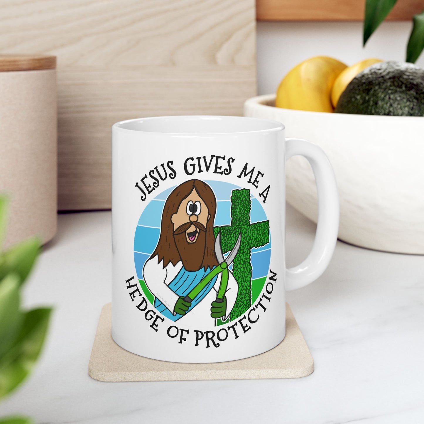 Christian Gardening Mug - Jesus Gives Me A Hedge Of Protection - Funny Church Mug (USA)