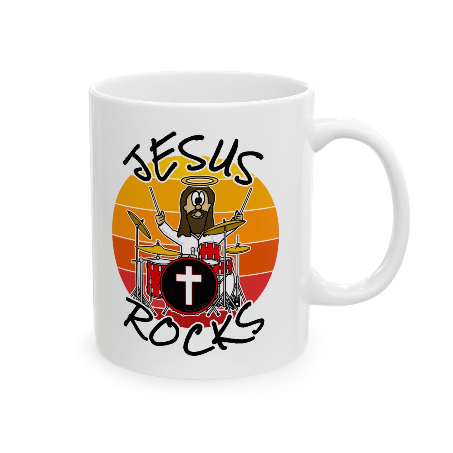 Christian Drummer Mug - Jesus Rocks - Drum Teacher Gift - Worship Drummer Mug (USA)