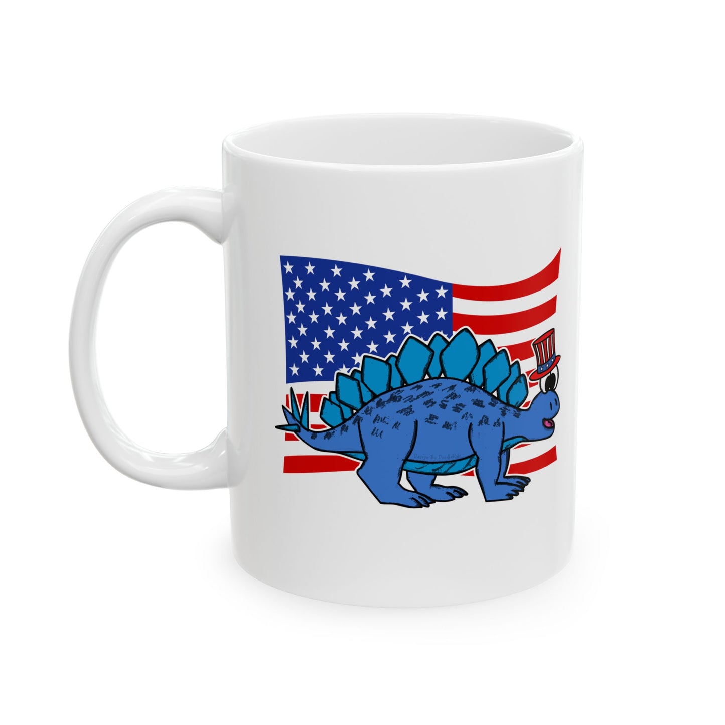 Stegosaurus Dinosaur USA Flag Mug - Patriotic Dinosaur Mug - 4th July Dinosaur Gift