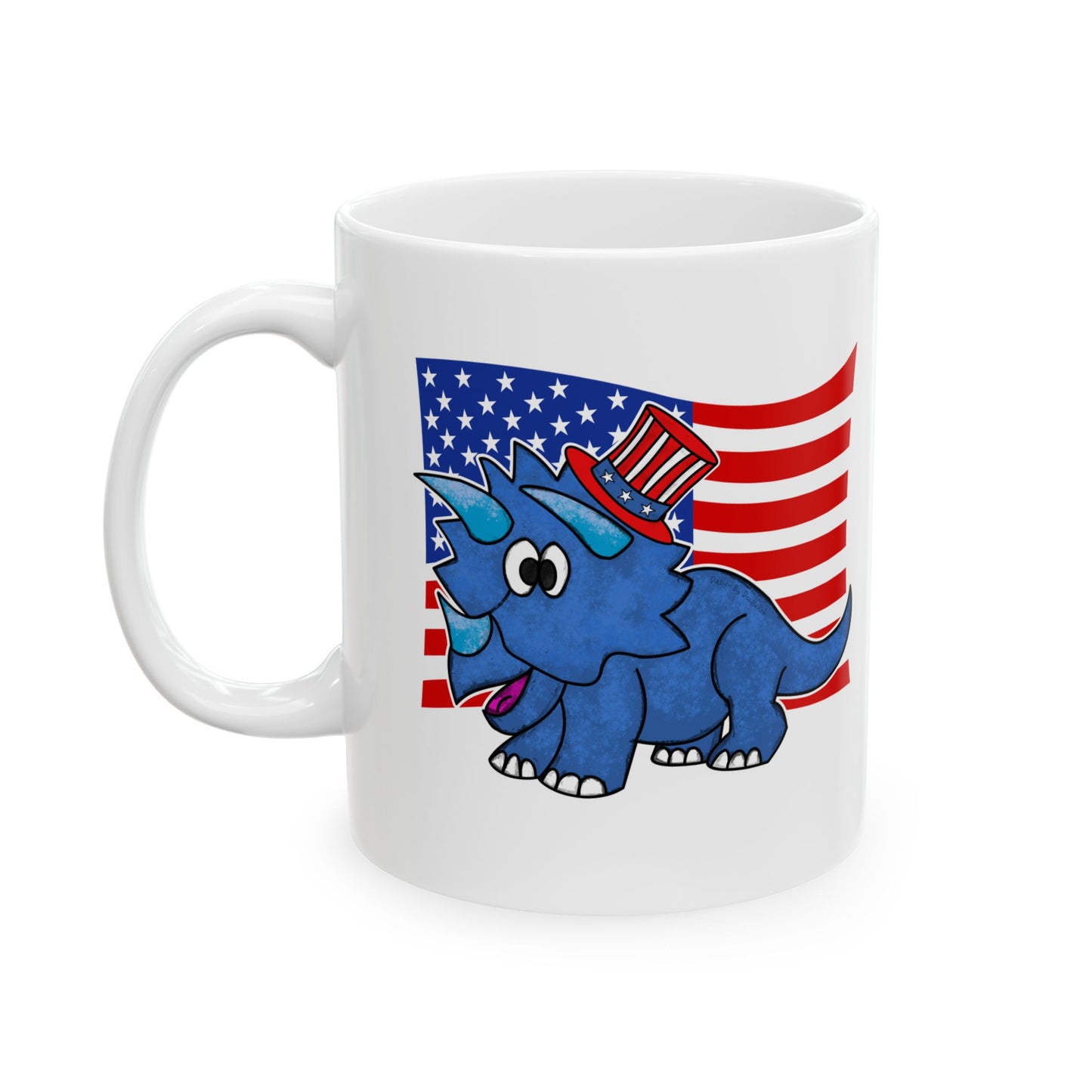Triceratops Dinosaur USA Flag Mug - Patriotic Dinosaur Mug - 4th July Dinosaur Gift