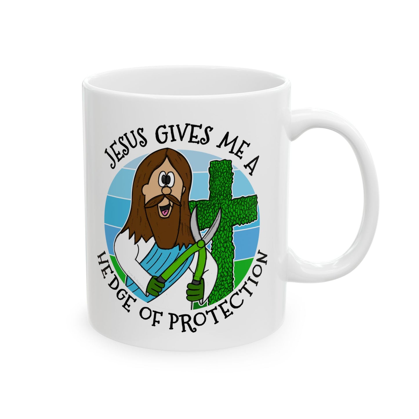 Christian Gardening Mug - Jesus Gives Me A Hedge Of Protection - Funny Church Mug (USA)