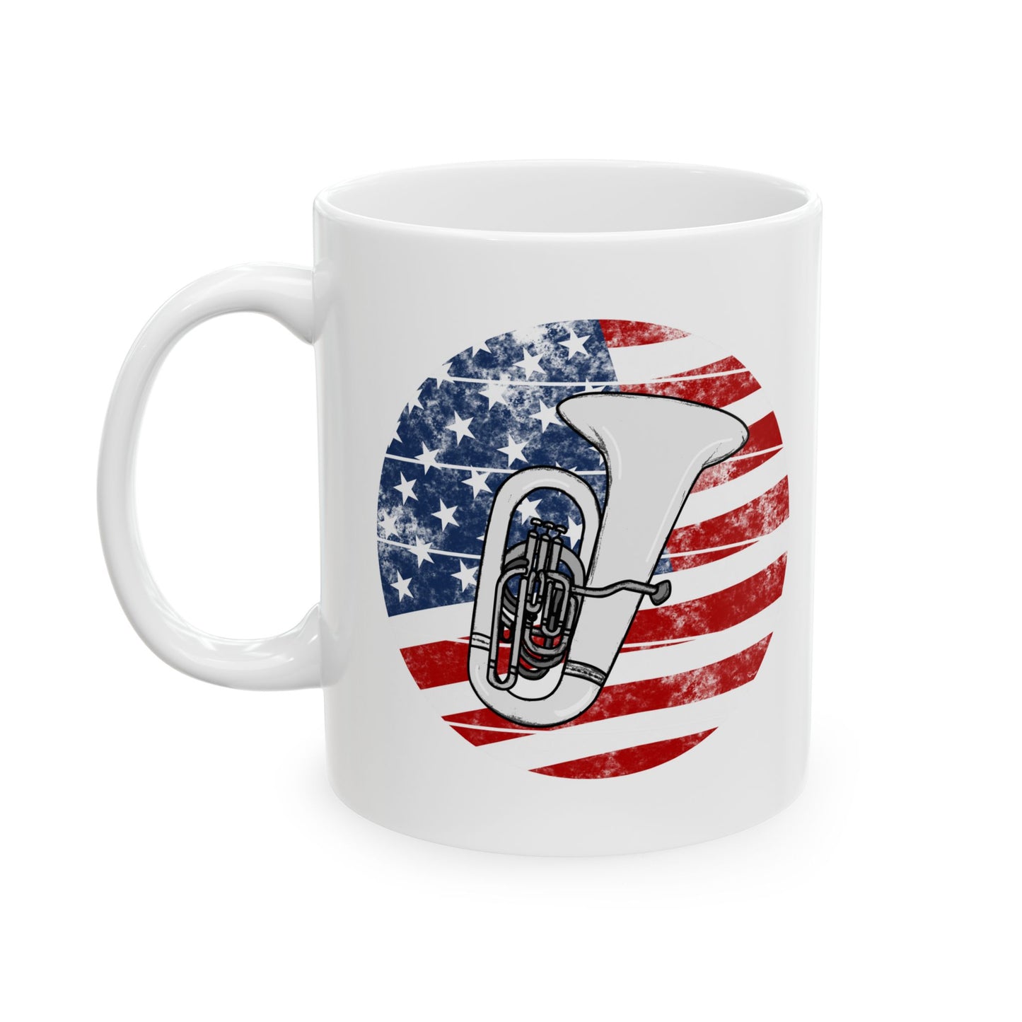 USA Flag Tuba Mug - Patriotic Tubaist Mug - 4th July Brass Musician Gift