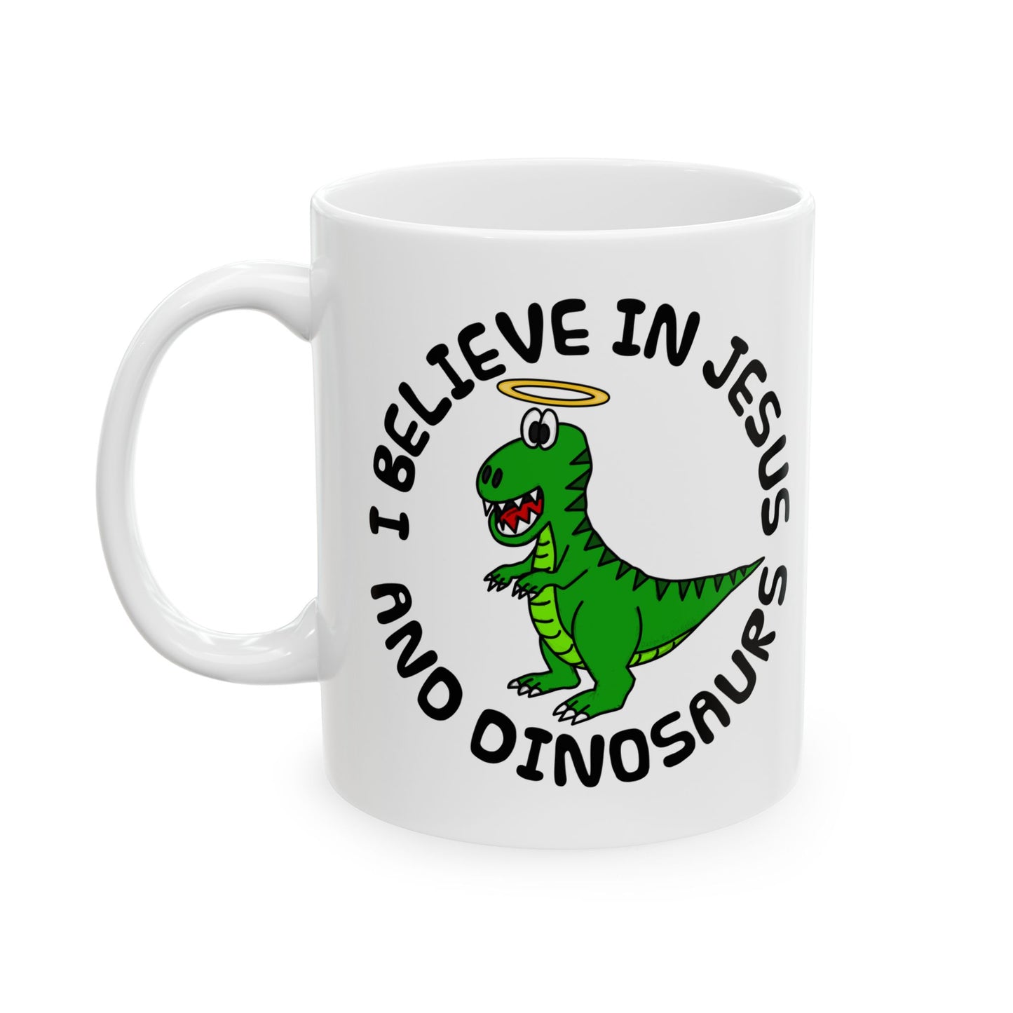 Christian Dinosaur Mug - I Believe In Jesus and Dinosaurs - Funny Church Pastor Mug (USA)