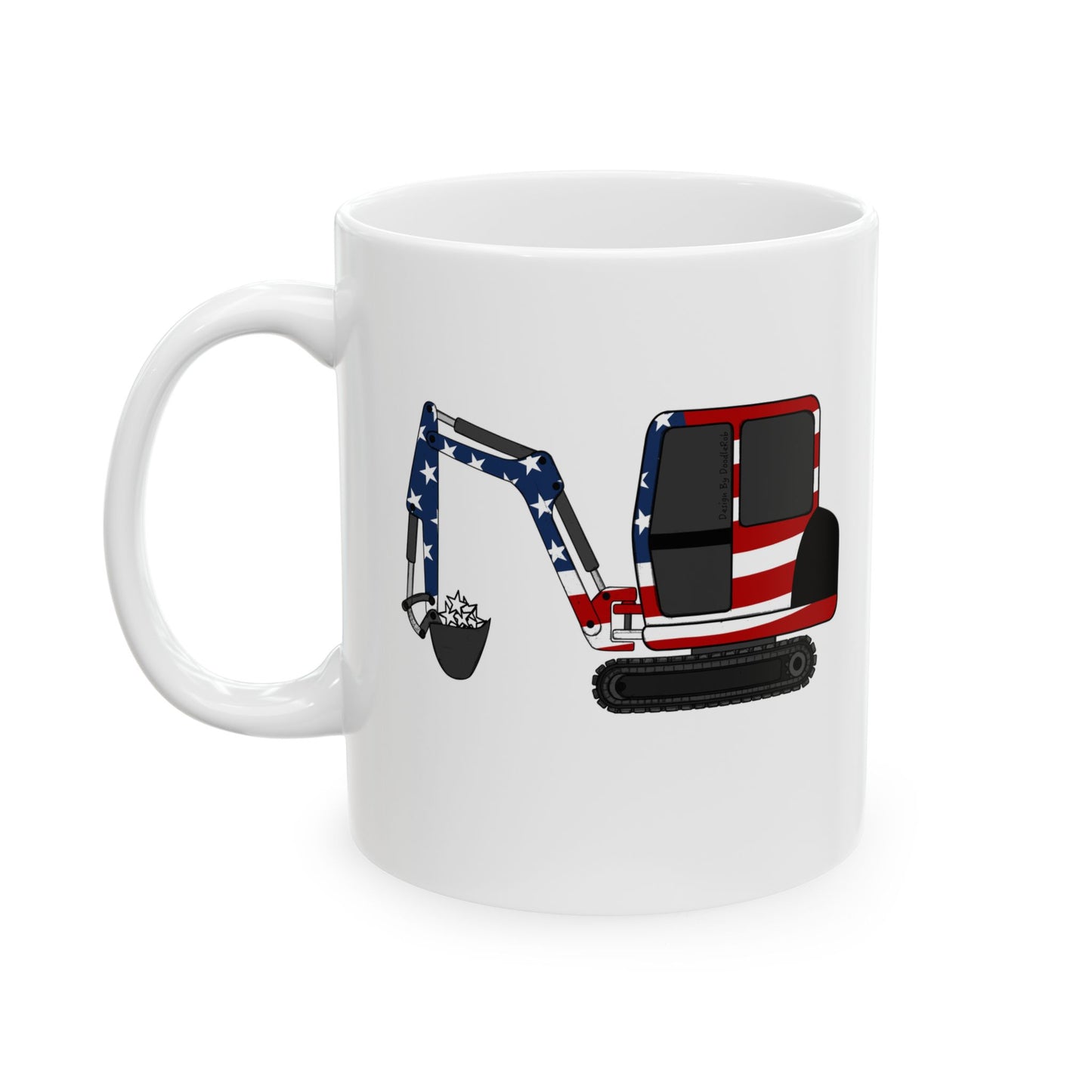 Digger USA Flag Mug - Patriotic Digger Driver Mug - 4th July Gift For Construction Worker