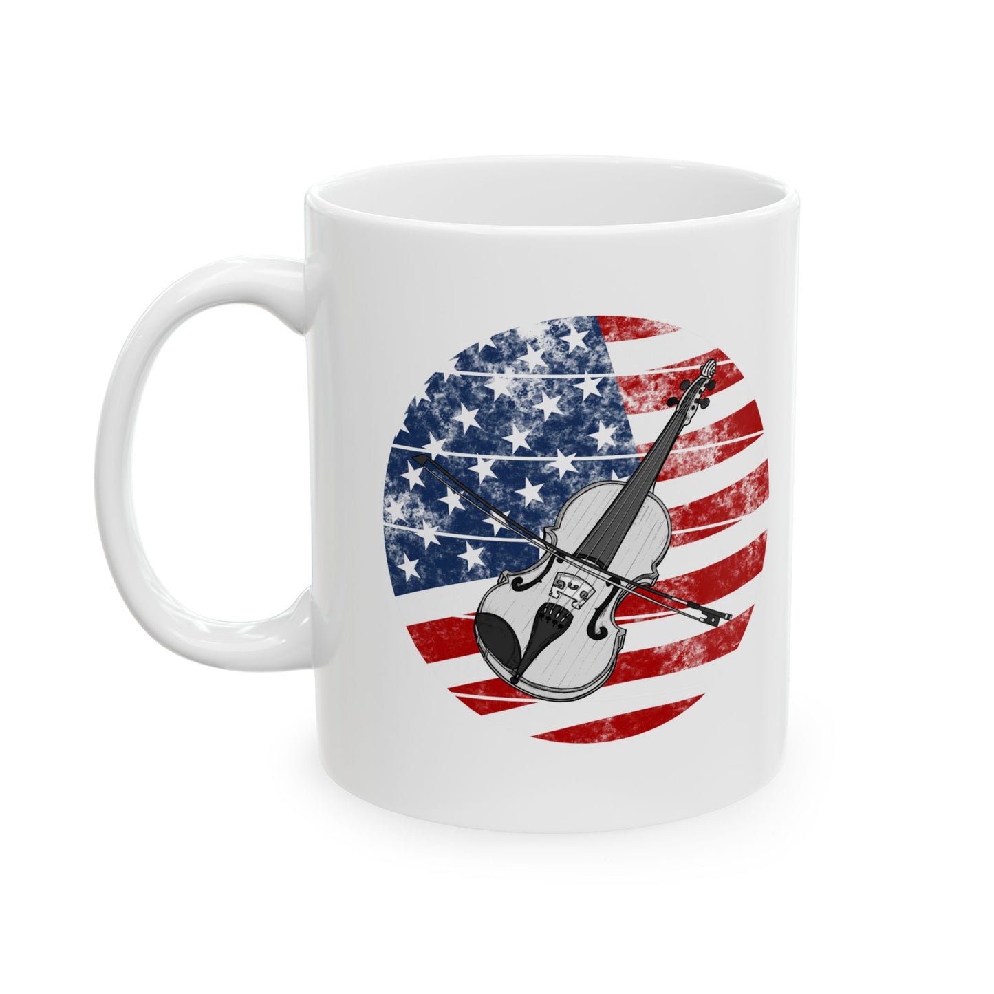 USA Flag Violin Mug - Patriotic Violinist Mug - 4th July Musician Gift