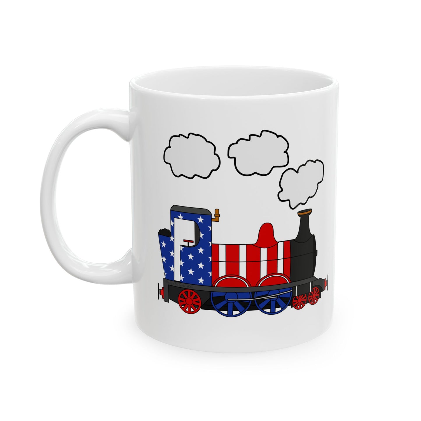 Steam Train USA Flag Mug - Patriotic Train Mug - 4th July Rail Enthusiast Gift (USA)
