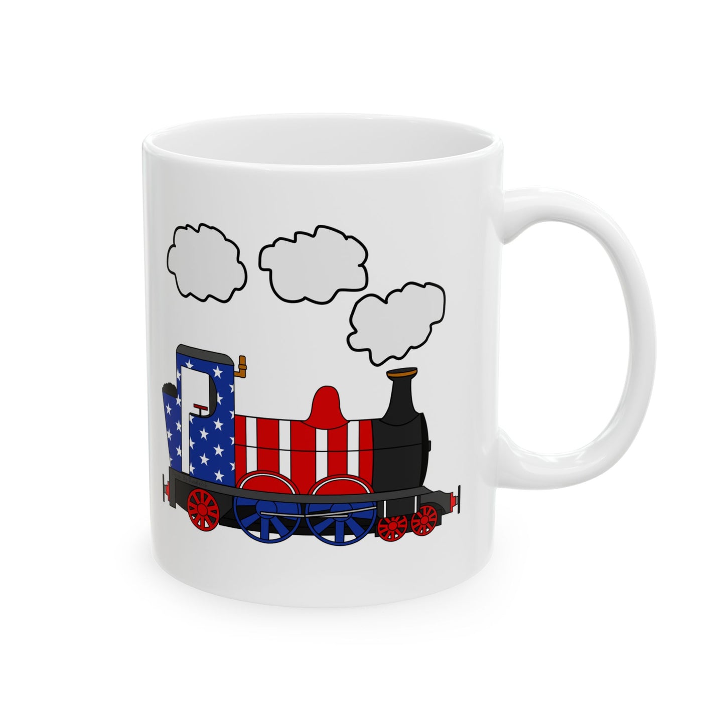 Steam Train USA Flag Mug - Patriotic Train Mug - 4th July Rail Enthusiast Gift (USA)