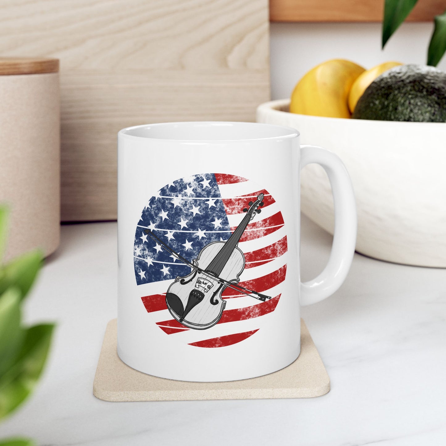 USA Flag Violin Mug - Patriotic Violinist Mug - 4th July Musician Gift