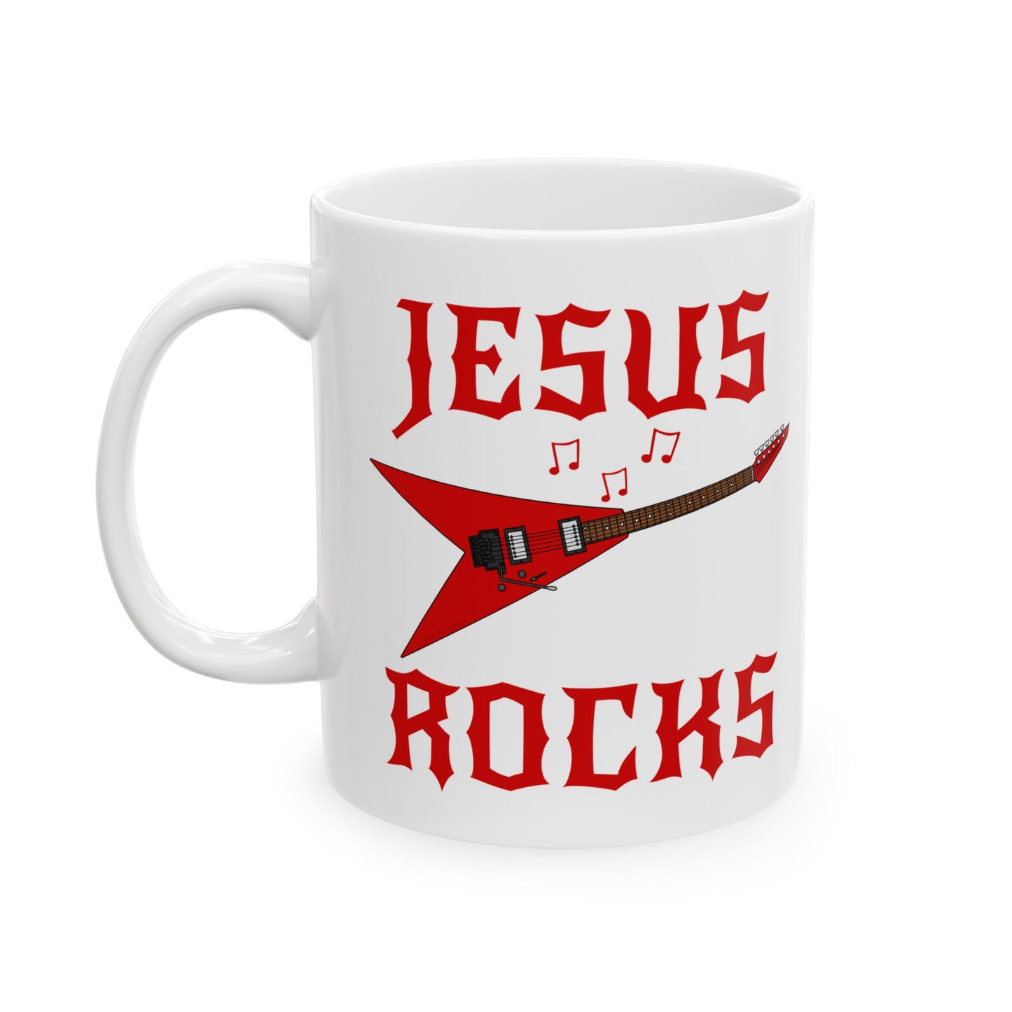 Church Guitarist Mug - Jesus Rocks - Electric Guitar Mug - Christian Musician Gift (USA)