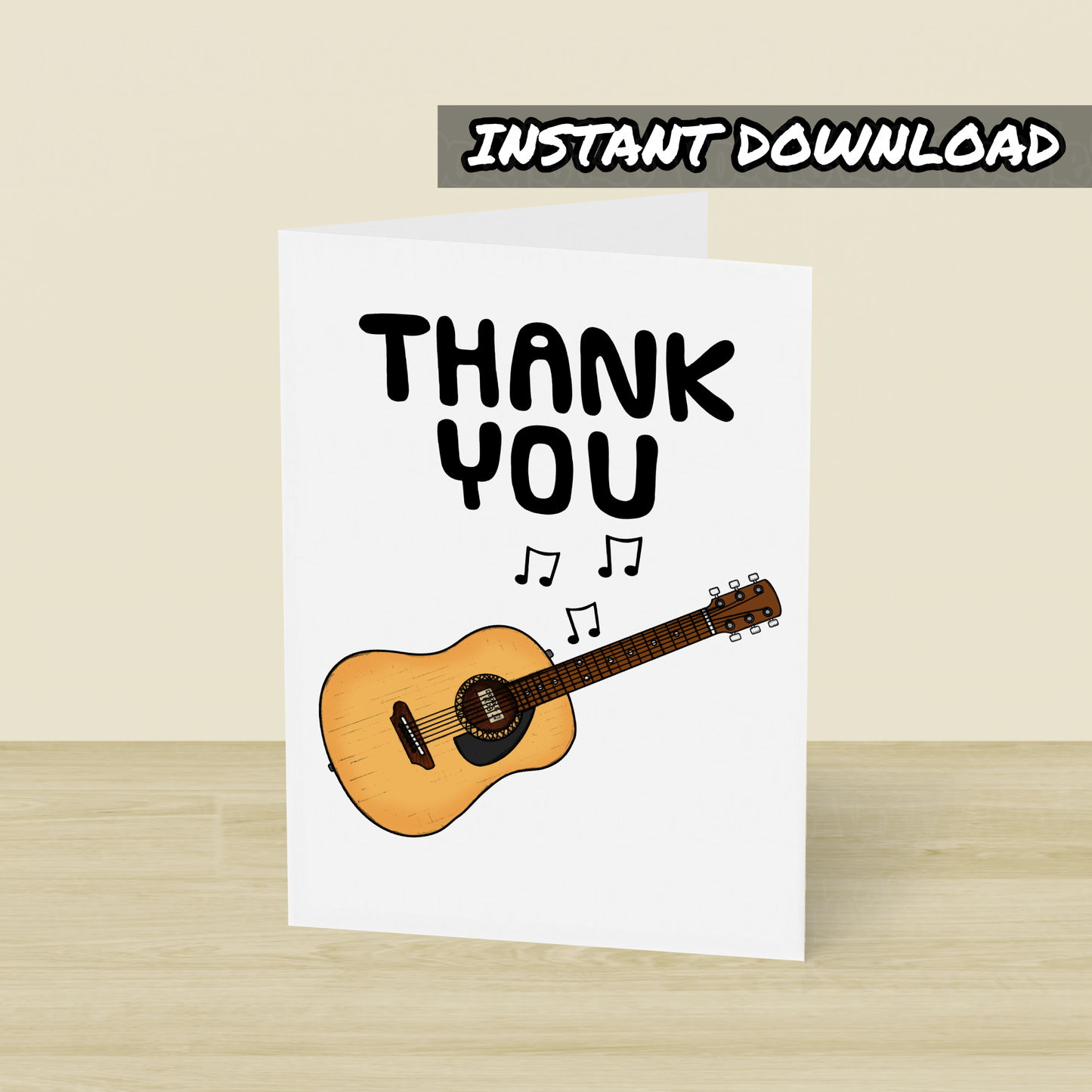 Guitar Thank You Card - Acoustic Guitarist Printable Card - Guitar Teacher Card - Digital Download To Print Yourself