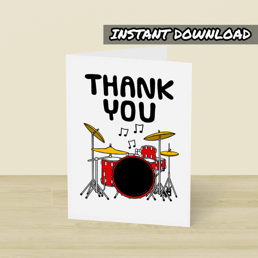 Drummer Thank You Card - Drum Kit Printable Card - Drum Teacher Card - Digital Download To Print Yourself