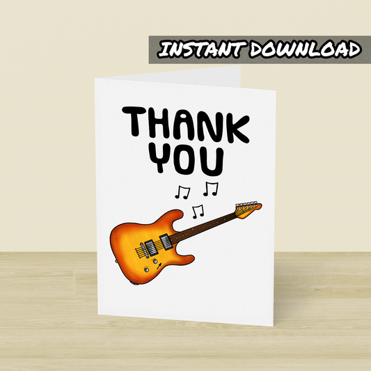 Electric Guitar Thank You Card - Guitarist Printable Card - Guitar Teacher Card - Digital Download To Print Yourself