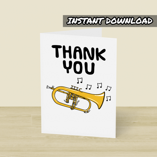 Flugelhorn Thank You Card - Horn Player Printable Card - Brass Teacher Card - Digital Download To Print Yourself