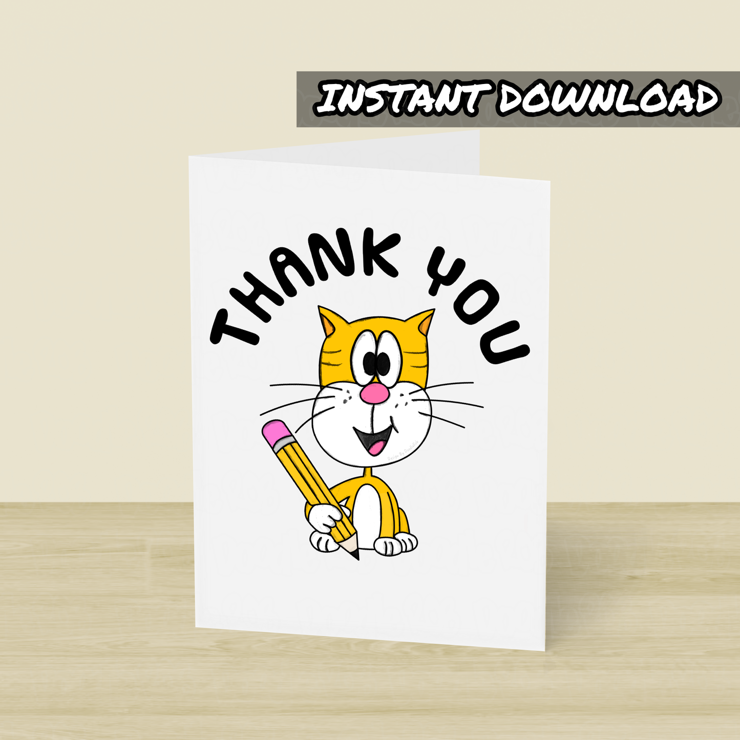 Cat Thank You Card - Cat Card For School Teacher- Digital Download To Print Yourself