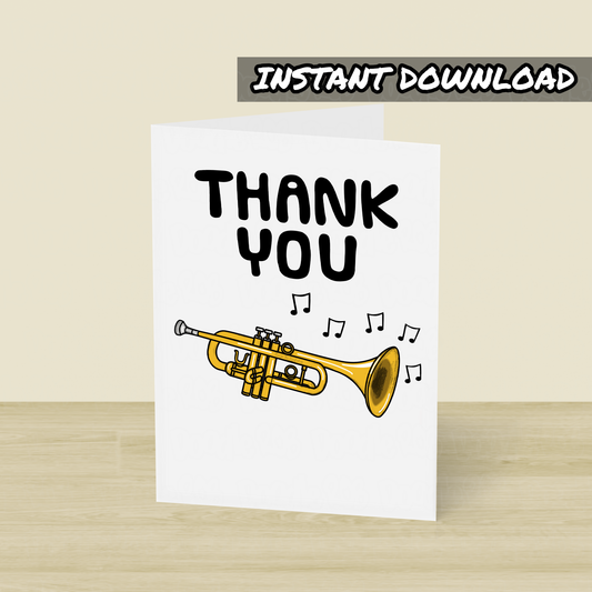 Trumpet Thank You Card - Trumpeter Printable Card - Brass Teacher Card - Digital Download To Print Yourself