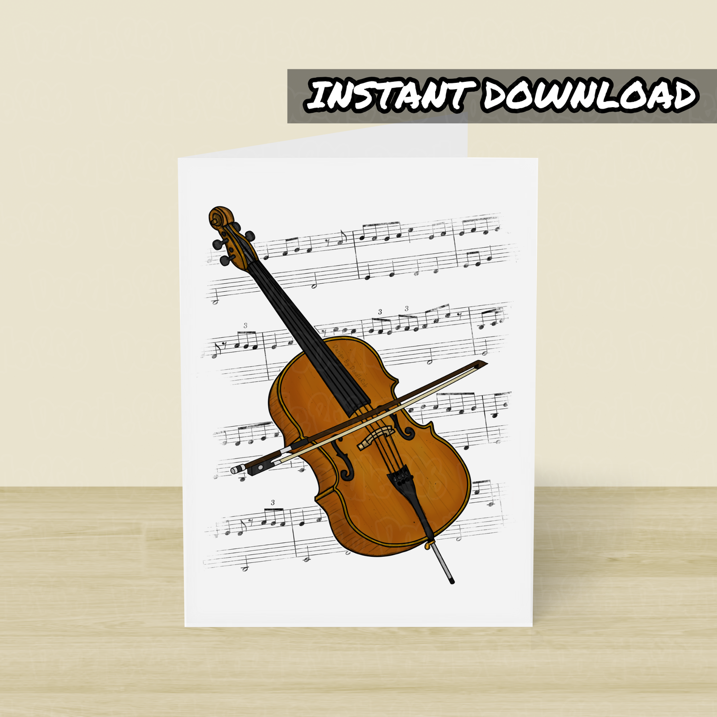 Cello Printable Card (Music Notation) - Cellist Greeting Card - Digital Download To Print Yourself