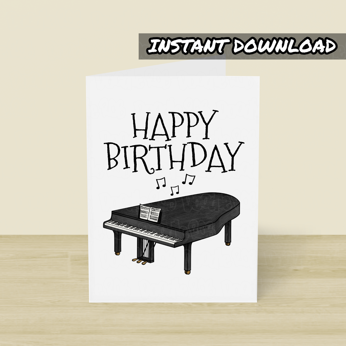 Grand Piano Printable Birthday Card - Pianist Happy Birthday - Digital Download To Print Yourself