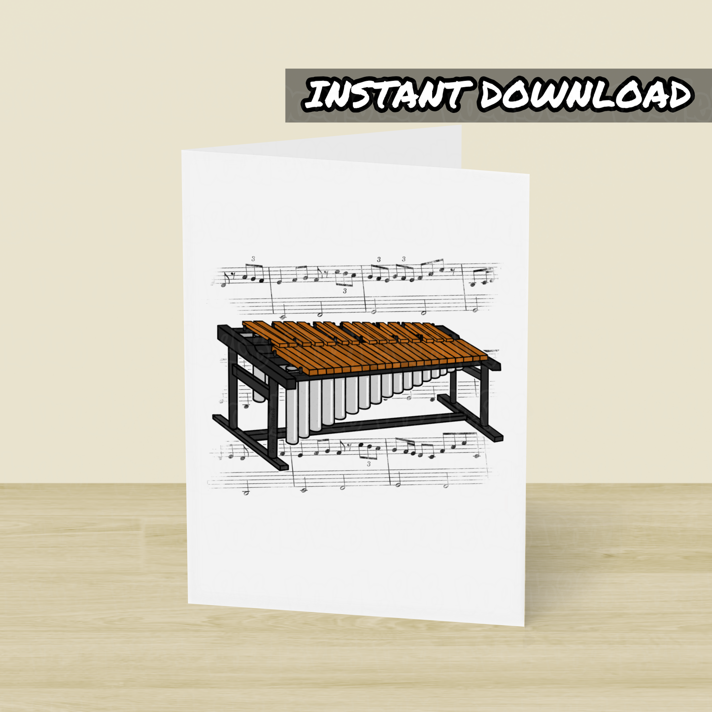 Marimba Printable Card (Music Notation) - Percussionist Greeting Card - Digital Download To Print Yourself