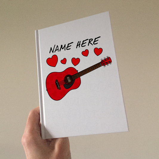 Guitar Personalised Journal (Hearts) - Guitarist Custom Notebook - Musician Anniversary Gift