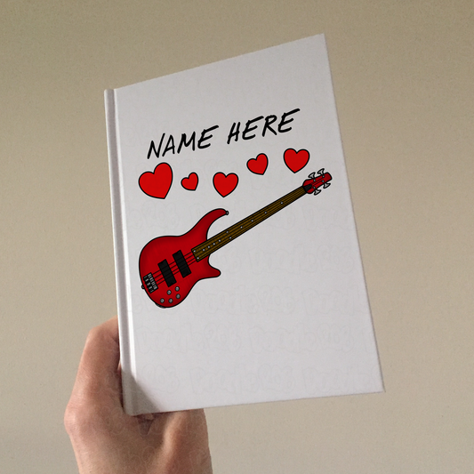 Bass Guitar Personalised Journal (Hearts) - Bassist Custom Notebook - Wedding Musician Gift