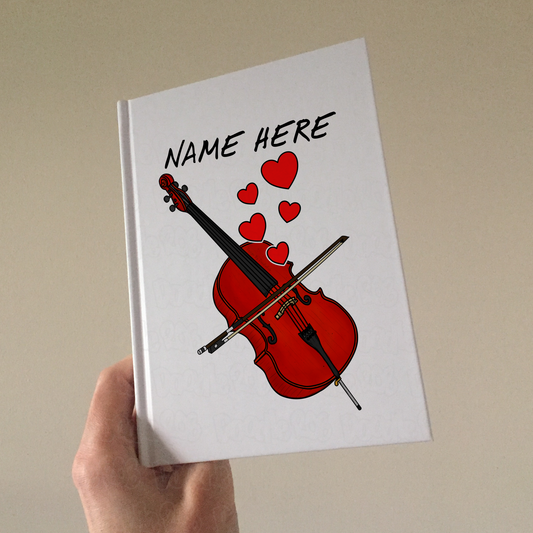 Cello Personalised Journal (Hearts) - Gift For Cellist - Cello Valentines Gift - Wedding Musician Notebook