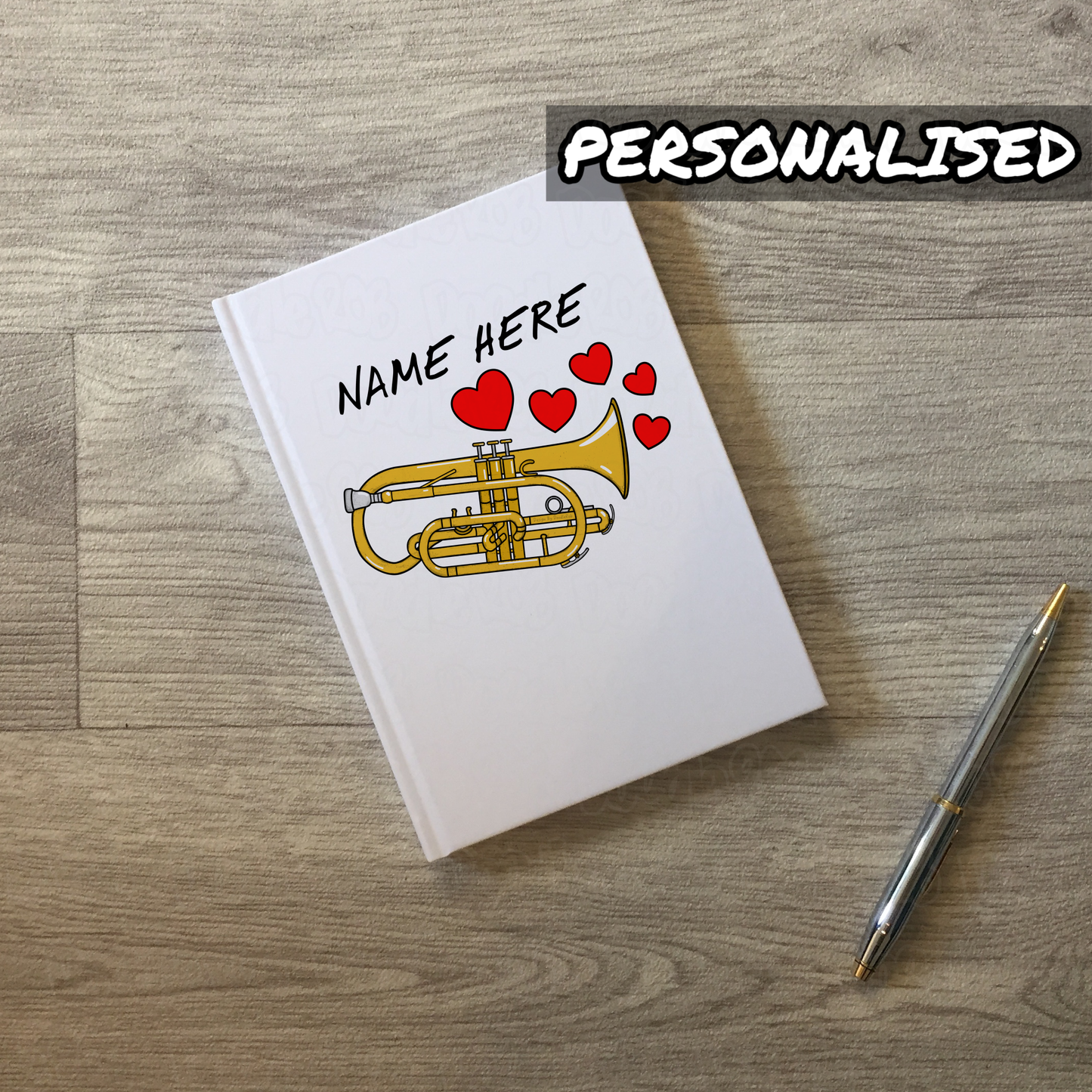 Cornet Personalised Journal (Hearts) - Cornetist Notebook - Brass Musician Anniversary Gift
