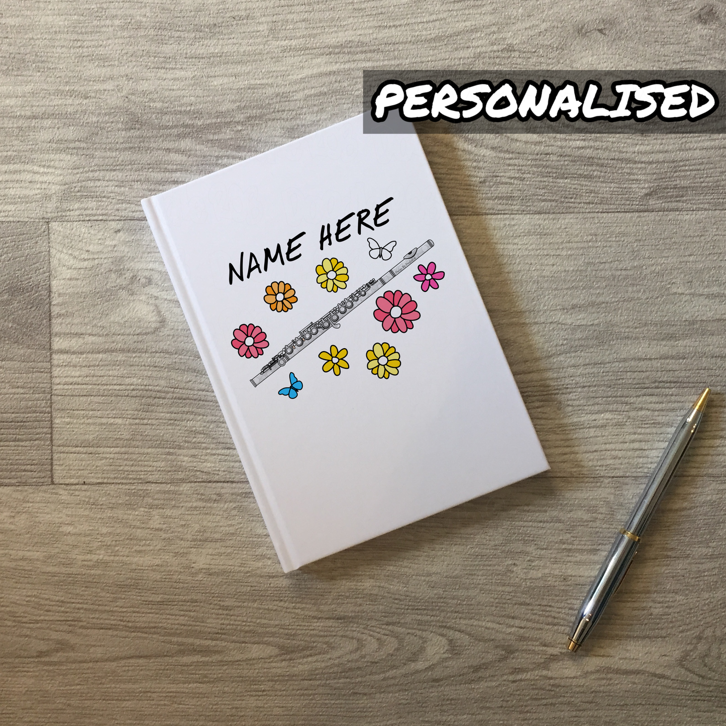 Flute Personalised Journal (Floral) - Flautist Notebook - Flute Student Gift - Flute Gift For Girl