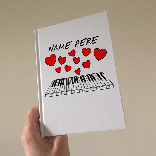 Piano Personalised Journal (Hearts) - Pianist Custom Notebook - Musician Wedding Gift