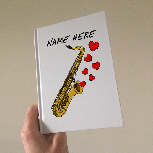 Saxophone Personalised Journal (Hearts) - Saxophonist Notebook - Wedding Sax Player Gift