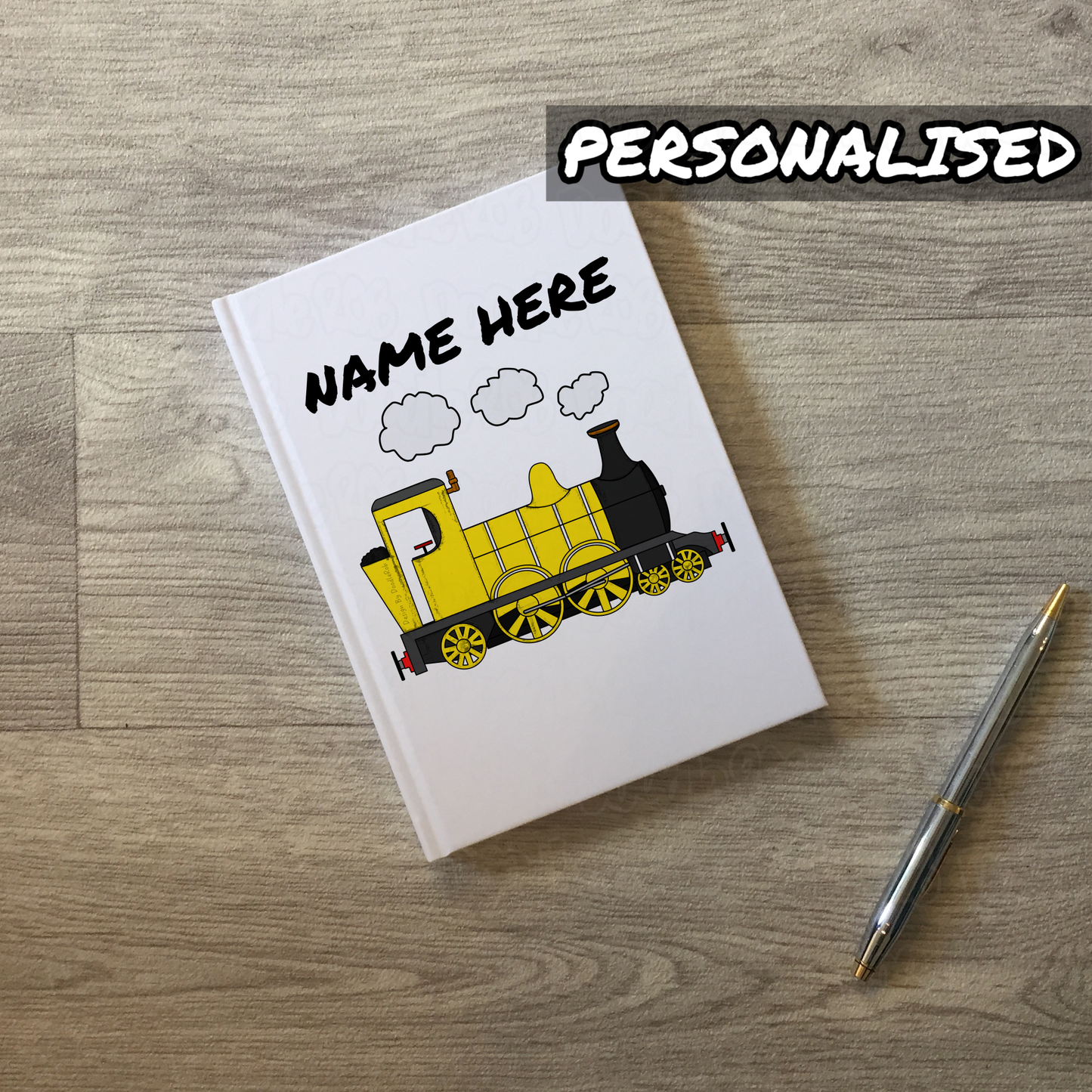 Train Personalised Journal (Yellow) - Custom Steam Train Notebook - Gift For Rail Enthusiast