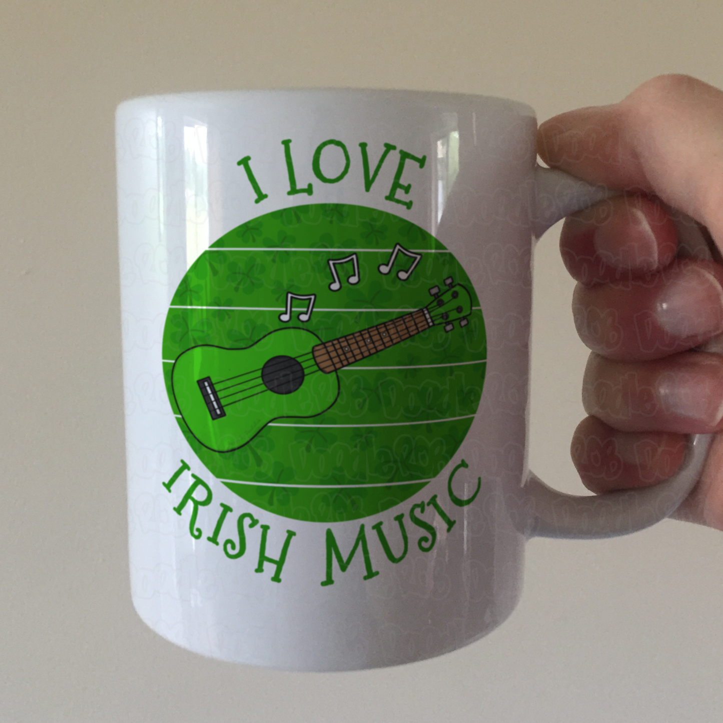Irish Ukulele Mug (Green) - I Love Irish Music - Uke Player Mug - St Patrick's Day Gift