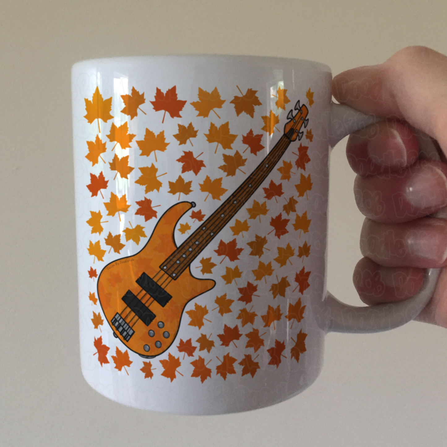 Autumn Bass Guitar Mug (Leaves) - Bassist Gift - Musician Gift For Fall or Thanksgiving