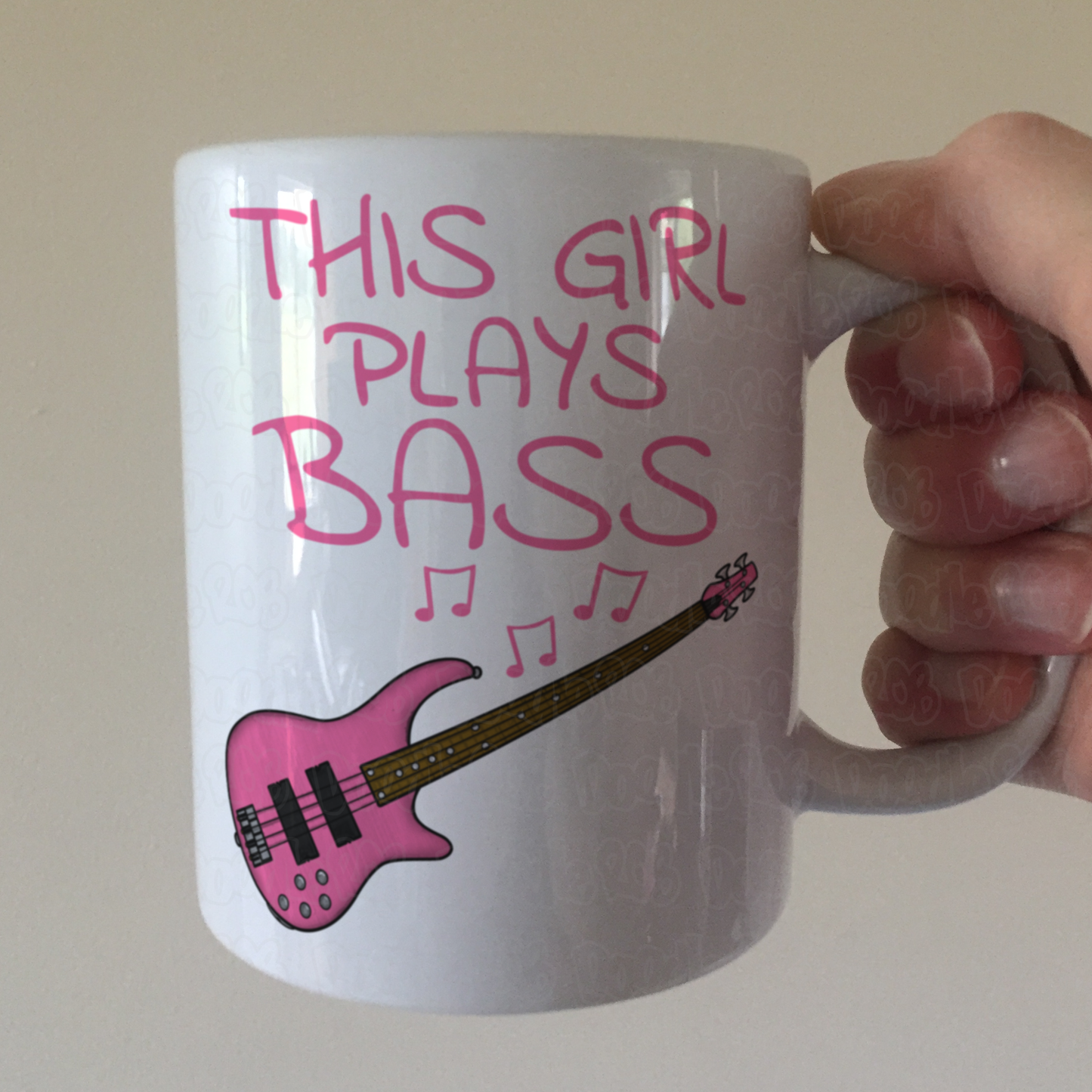 Pink Bass Guitar Mug - This Girl Plays Bass - Female Bassist Gift - Bass Guitar Gift For Girl