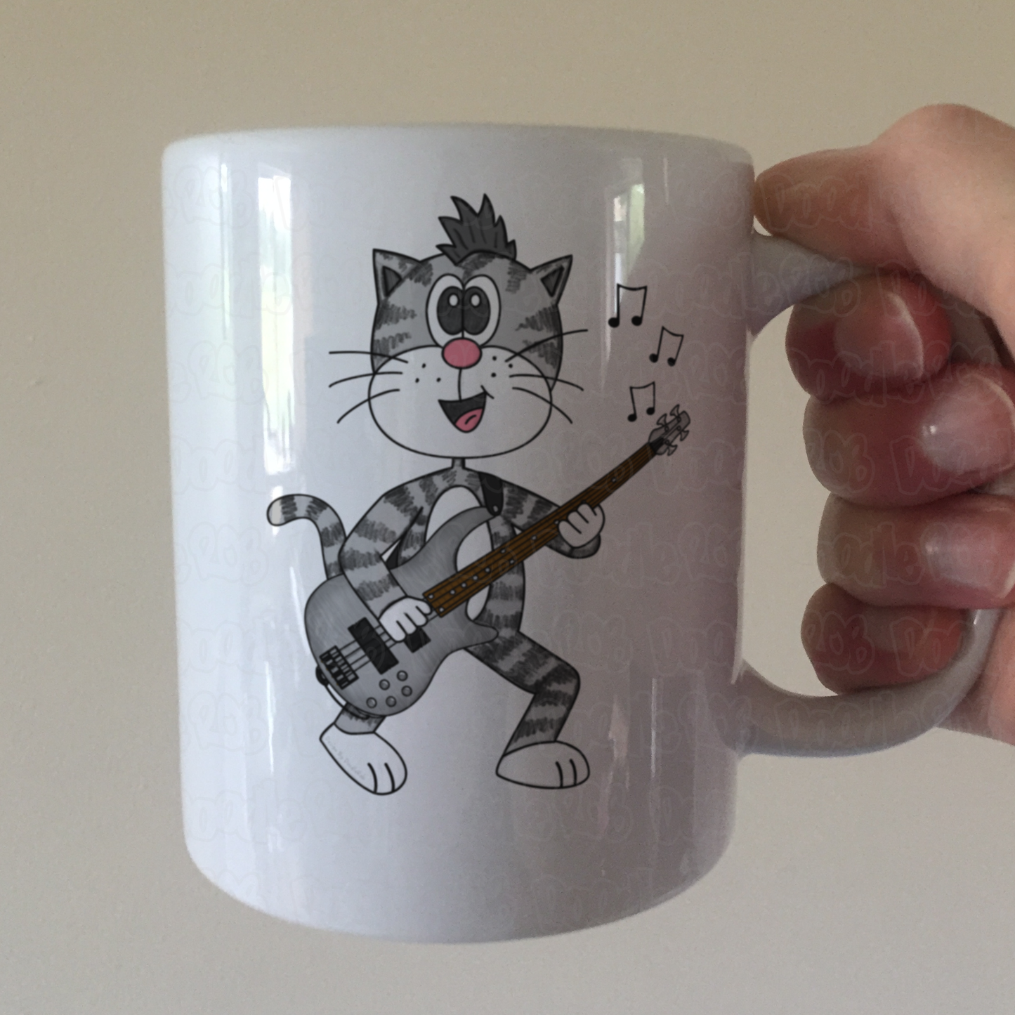 Cat Playing Bass Guitar Mug - Funny Bassist Mug - Music Gift For Cat Lover
