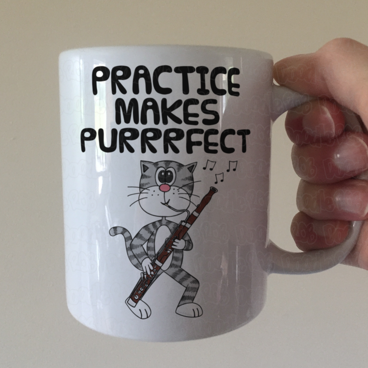 Cat Bassoon Mug - Practice Makes Purrrfect - Gift For Bassoonist - Woodwind Musician Gift