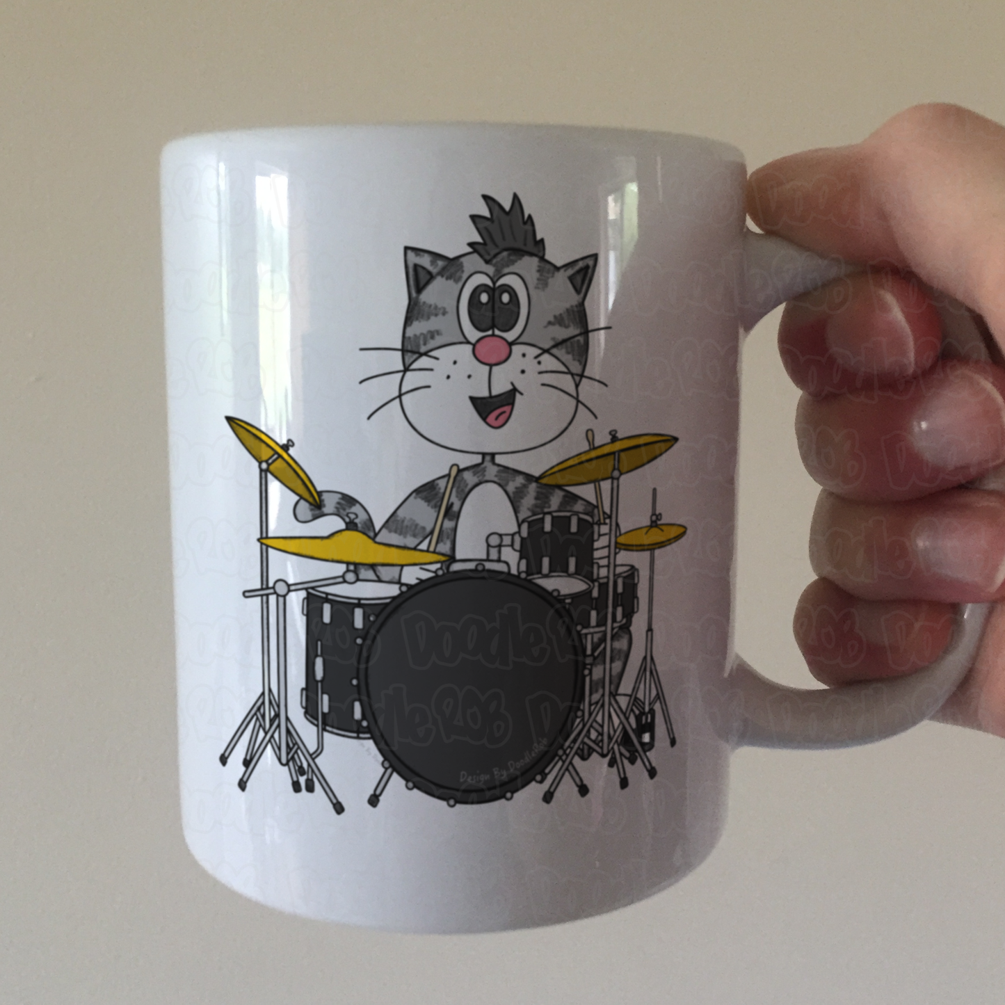 Cat Playing Drums Mug - Funny Drummer Mug - Music Gift For Cat Lover