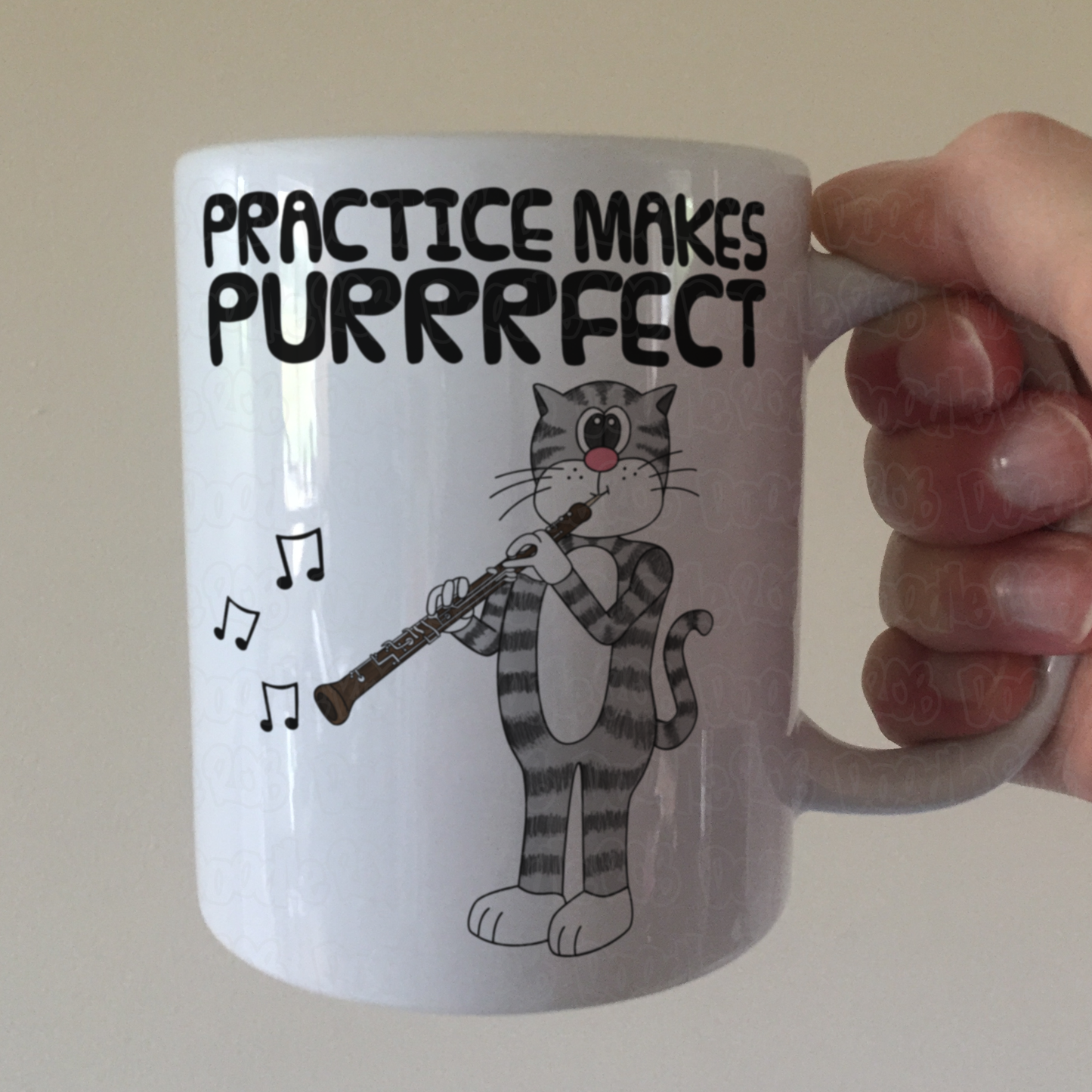 Cat Oboe Mug - Practice Makes Purrrfect - Gift For Oboist - Woodwind Musician Gift