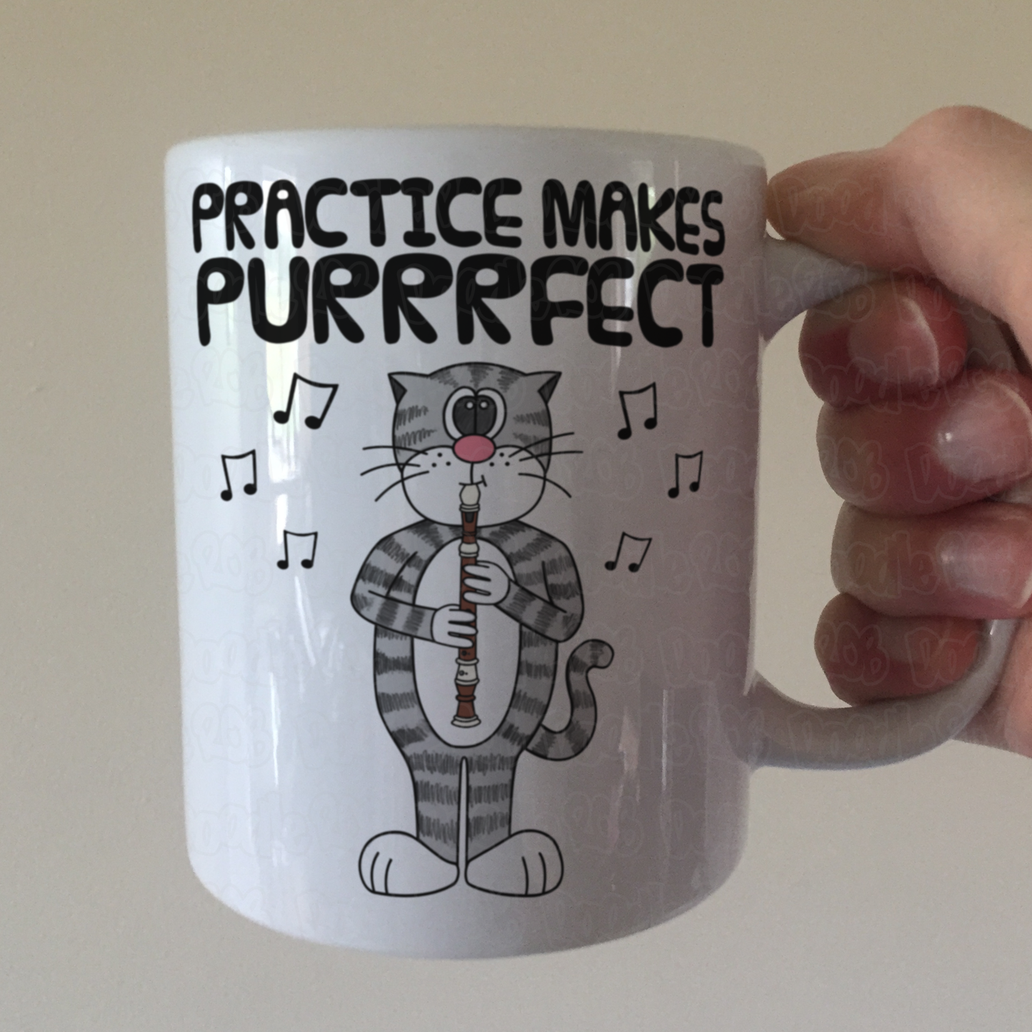 Cat Playing Recorder Mug - Practice Makes Purrrfect - Gift For Recorderist - School Music Teacher Gift