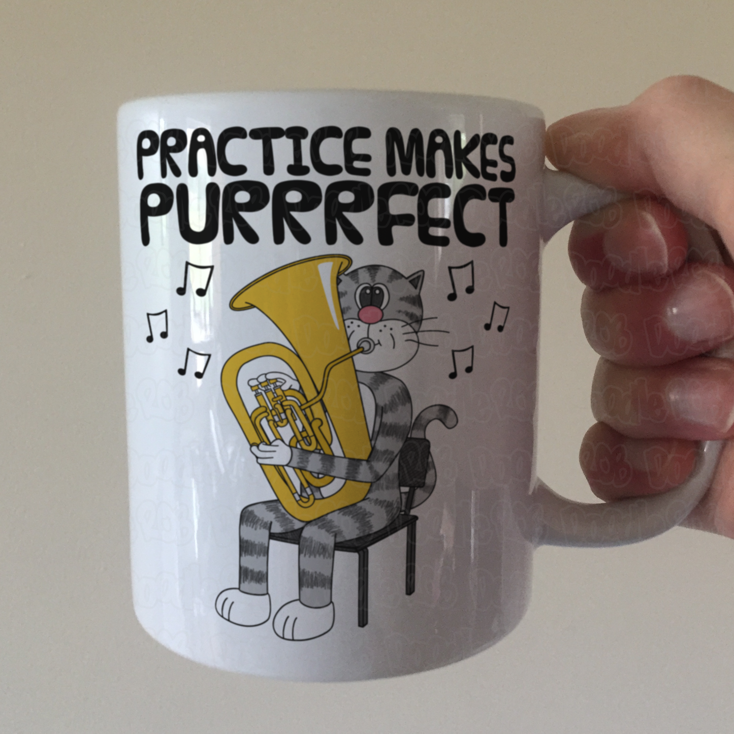 Cat Tuba Mug - Practice Makes Purrrfect - Gift For Tubaist - Brass Musician Gift
