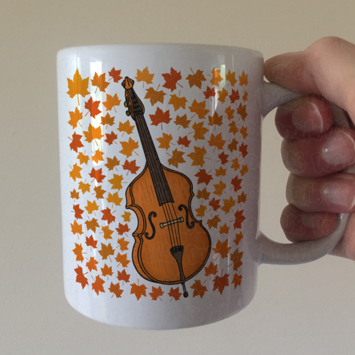 Autumn Double Bass Mug (Leaves) - Gift For Bassist - Jazz Musician - Gift For Fall or Thanksgiving
