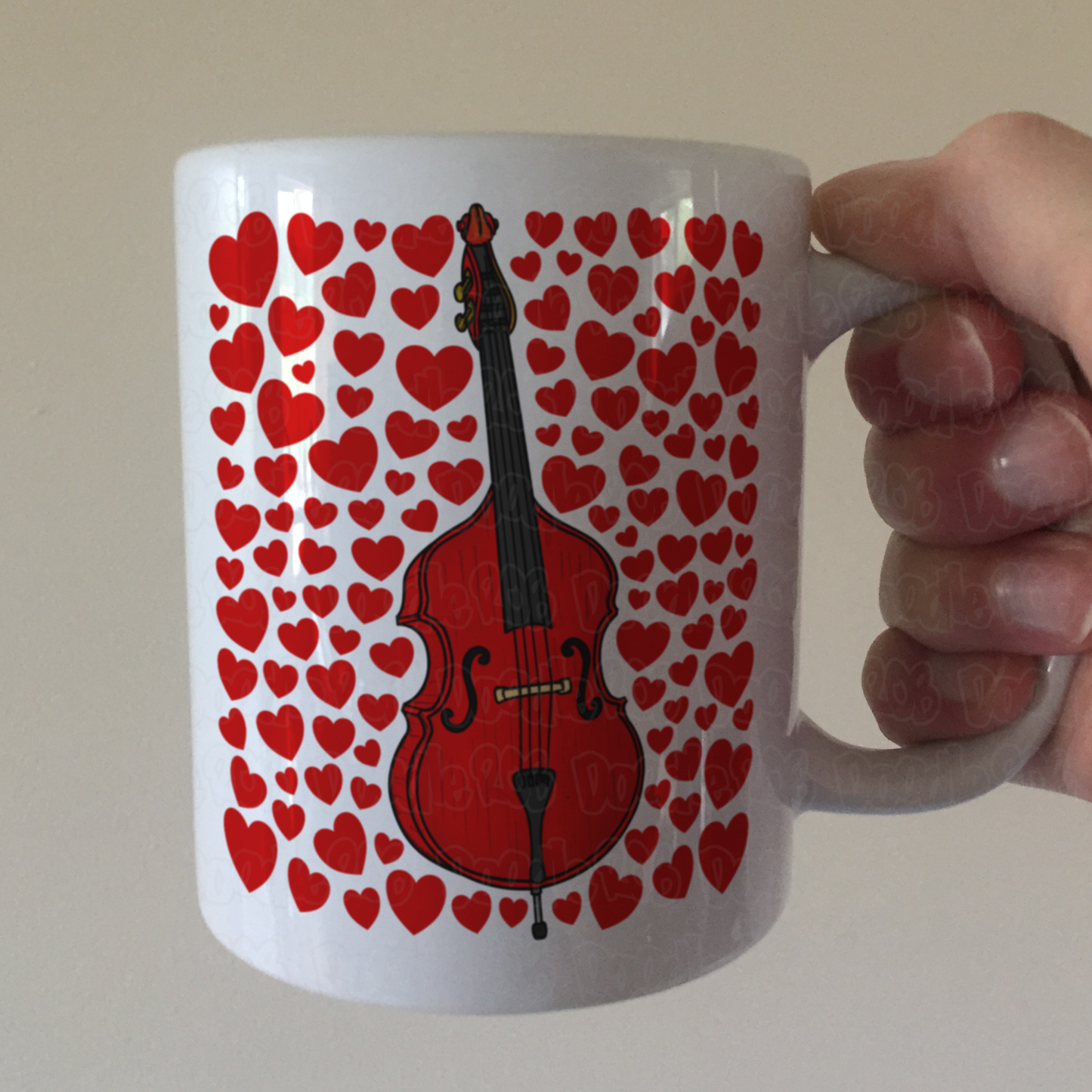 Double Bass With Hearts Mug - Gift For Bassist - Jazz Musician - Valentines Anniversary Gift