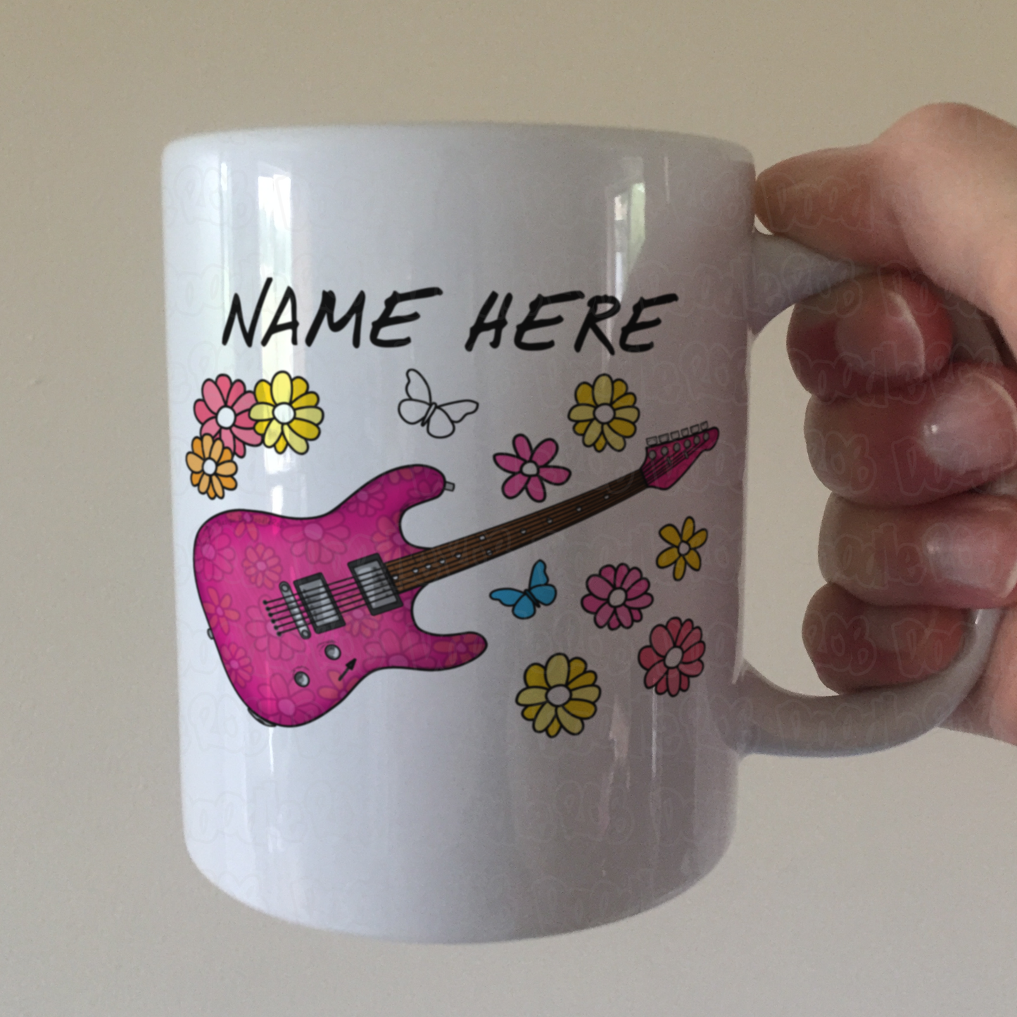 Floral Electric Guitar Personalised Mug - Custom Guitar Mug - Female Guitarist Gift