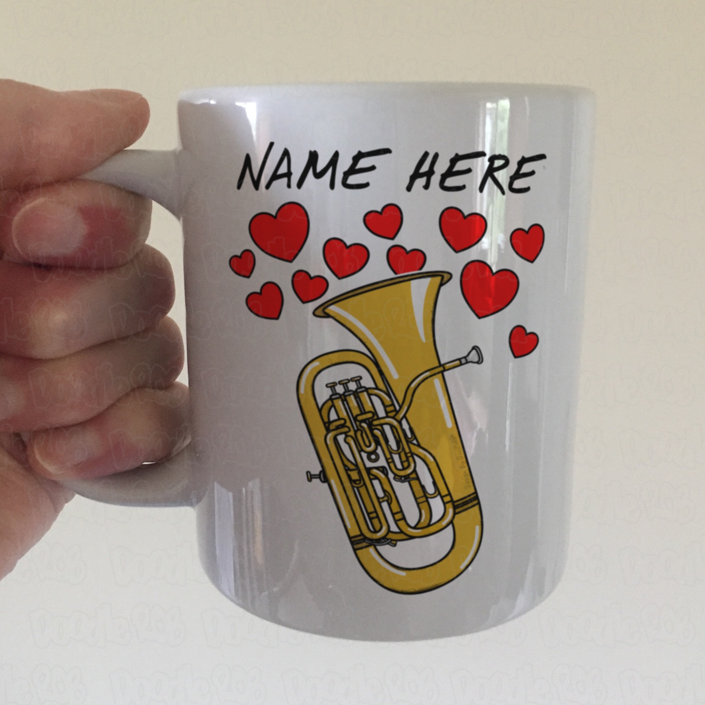 Personalised Euphonium Mug (Hearts) - Euphoniumist Custom Gift - Brass Musician Mug