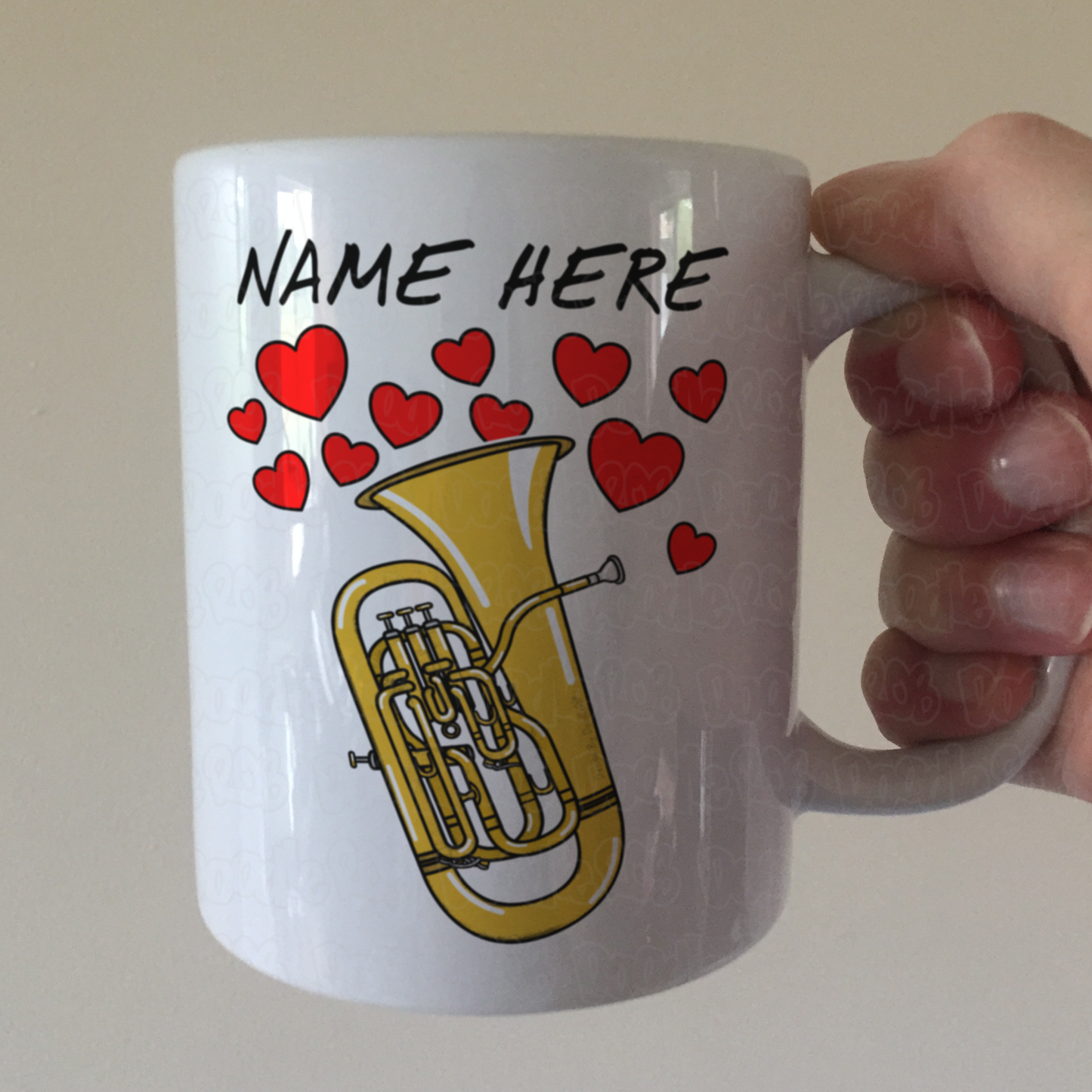 Personalised Euphonium Mug (Hearts) - Euphoniumist Custom Gift - Brass Musician Mug